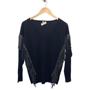 Casting Womens Cashmere Silver Nailhead Tassles Sweater Black Size S/M